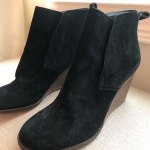 Lucky Brand black suede wedge booties